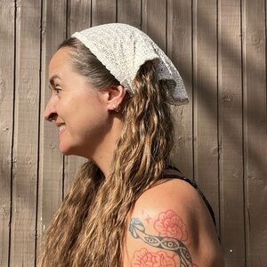 Free People Crochet Bandana Head Scarf Cream Boho Hair Wrap Festival Cottagecore